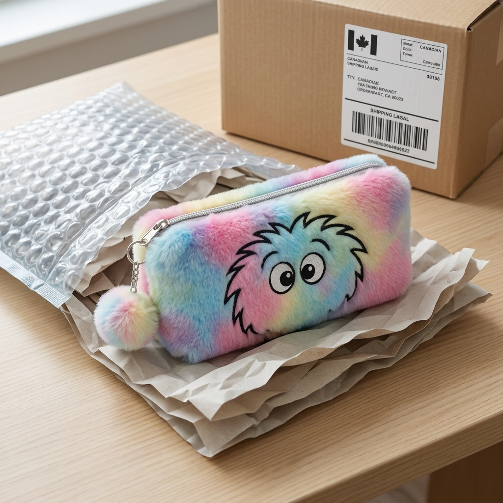 Bugatti Bondstreet Furry Face Pencil Case unboxed from protective bubble mailer and shipping box.