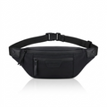 Bugatti Madison black money belt with slim profile, zippered pockets, and adjustable waist strap.