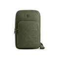 Bugatti Rick Ross sling bag in textured khaki green, centered with logos against a plain white background.