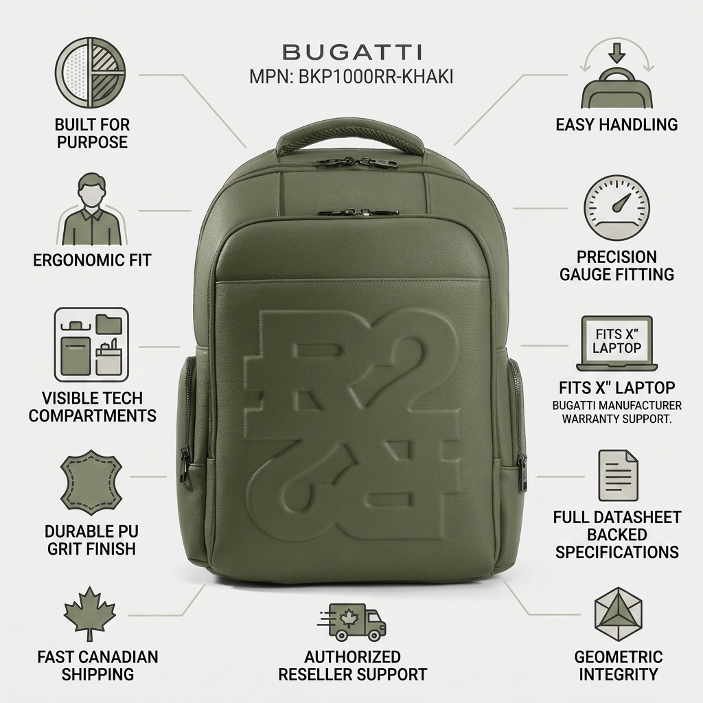 An infographic for the Bugatti Rick Ross Edition backpack, detailing its features and shipping information.