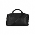 Bugatti Palermo duffle bag in black pebbled vegan leather with top handles and shoulder strap.