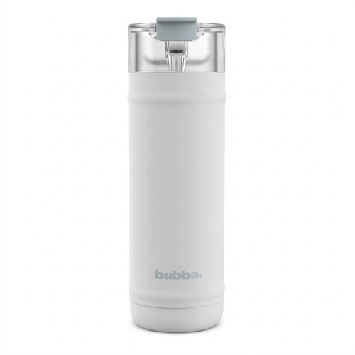 bubba DualSip 32oz insulated stainless steel water bottle, Fresh Kicks white, clean e-commerce hero shot.