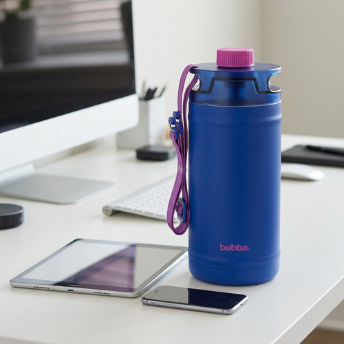 The bubba Ocean Energy 64 oz jug stands next to a standard tablet, showing its large capacity in a scaled product image.