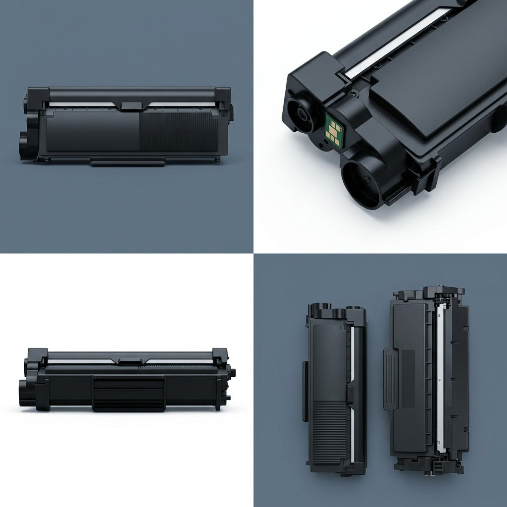 Four-panel view of the Balloon Brand CTTN660 black toner cartridge showing chip and side profile.