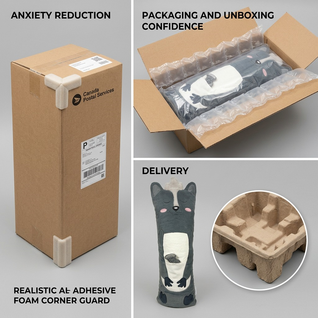 manimo sleepies Pétunia Skunk securely packed in a shipping box with protective air cushions.