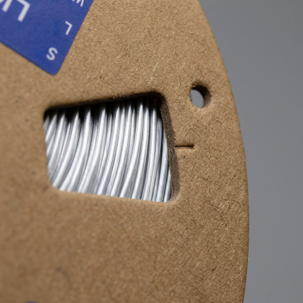 Extreme close-up macro photograph of a specific 1.75mm diameter silver silk PLA 3D printer filament on a cardboard spool, showing its characteristic high-luster, metallic, glossy texture and precise uniform wound strands reduction detail with very shallow depth of field.